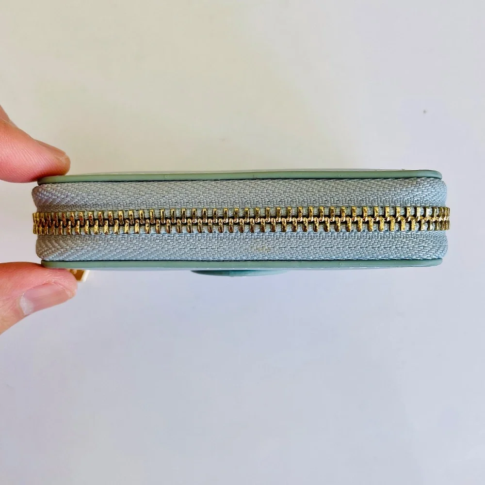 Trussardi Greyhound Logo Light Blue Leather Compact Zip Wallet with Box - Picture 7 of 15